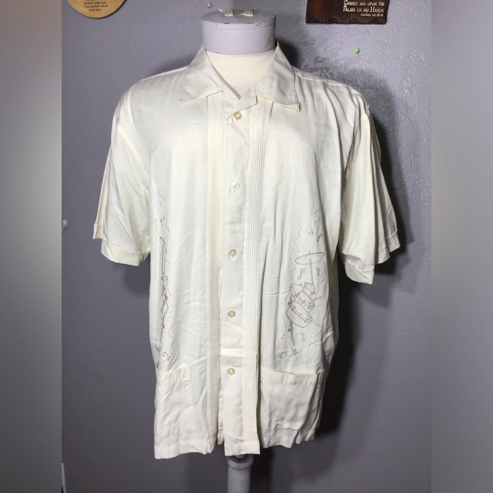 THE HAVANERA Co. Men’s Button Front Short Sleeve Beige Size XL.Embroidered Shirt